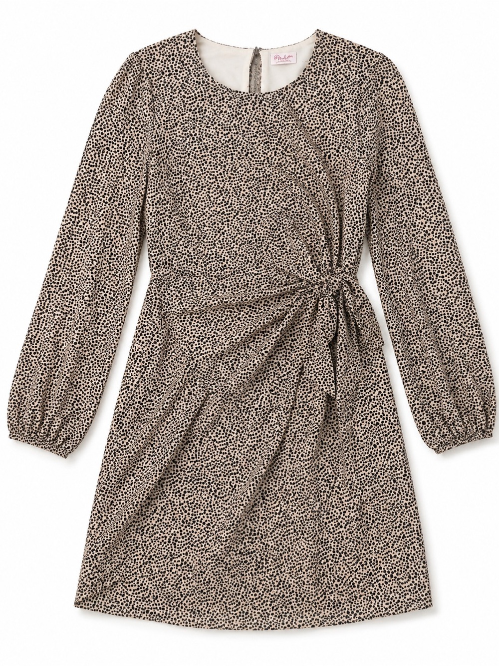 Showpo Taupe and Black Leopard Print Long Sleeve Wrap Waist Dress Size 12